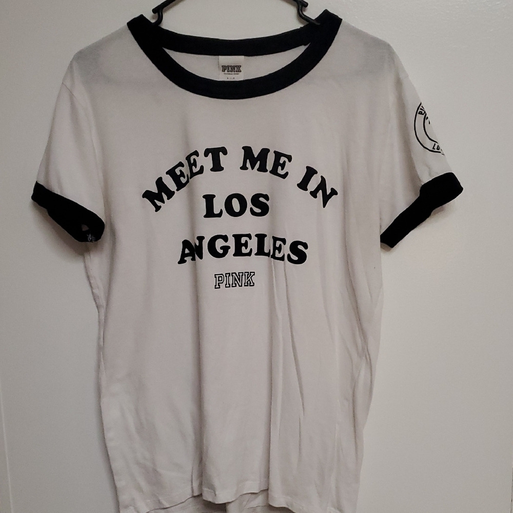 PINK Victoria's Secret White Tee with Black Lettering